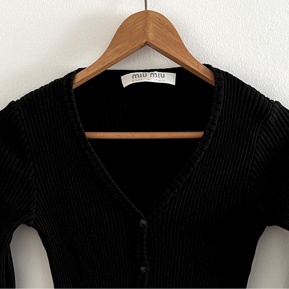 Miu Miu Vintage SS 1997 Black Ribbed Cardigan 100% Cotton - Picture 3 of 5